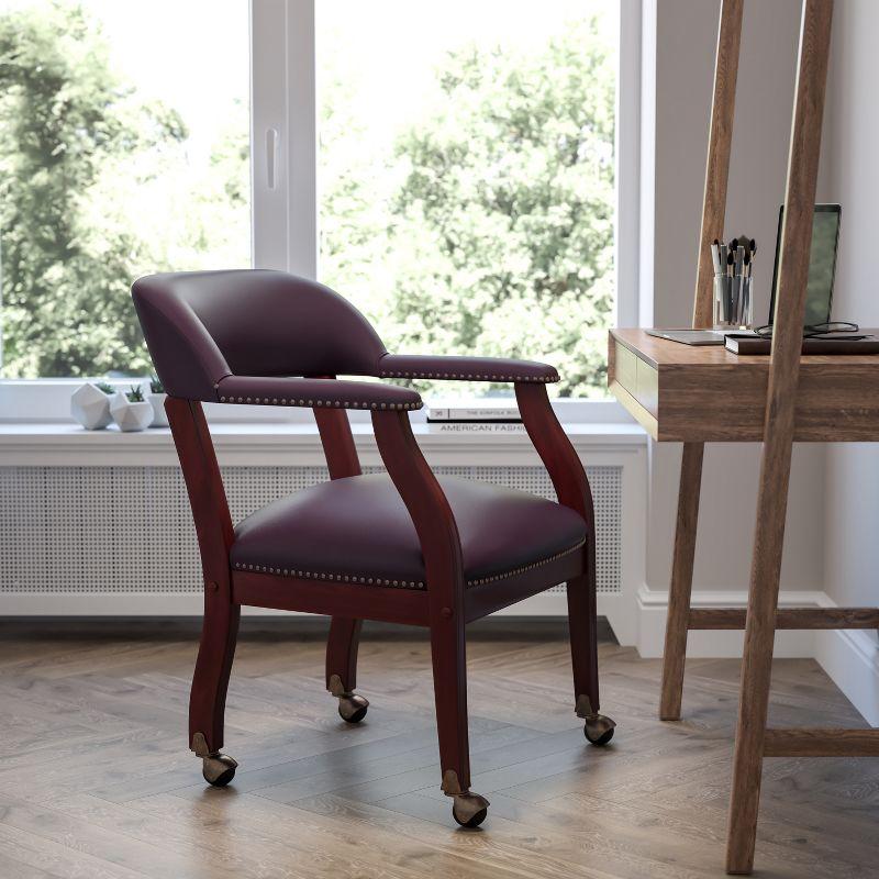 Elegant Burgundy LeatherSoft Conference Chair with Brass Accents