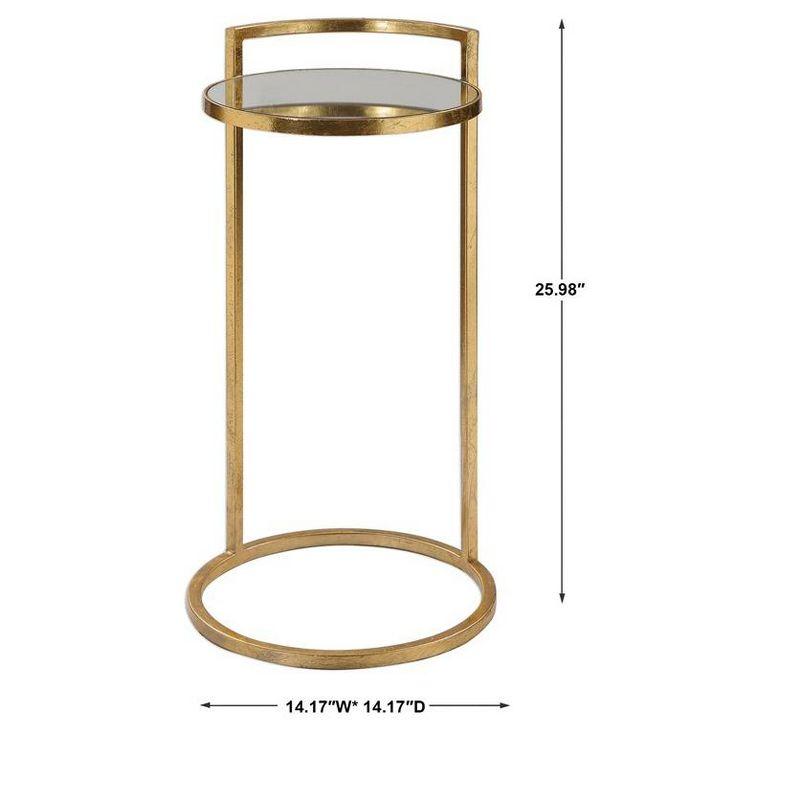 Gold Mirrored Round Metal and Wood Accent Table