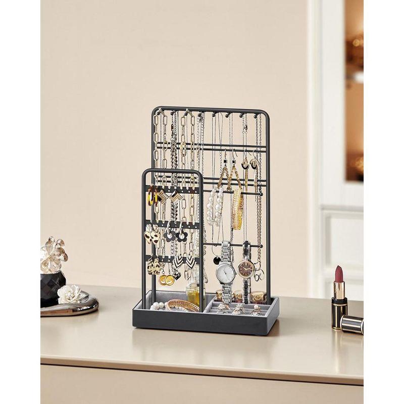 Jewelry Holder, Accessory Organizer, Jewelry Display Stand with Metal Frame and Velvet Tray