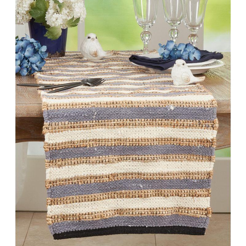 Blue and Multicolor Striped Cotton Chindi Table Runner