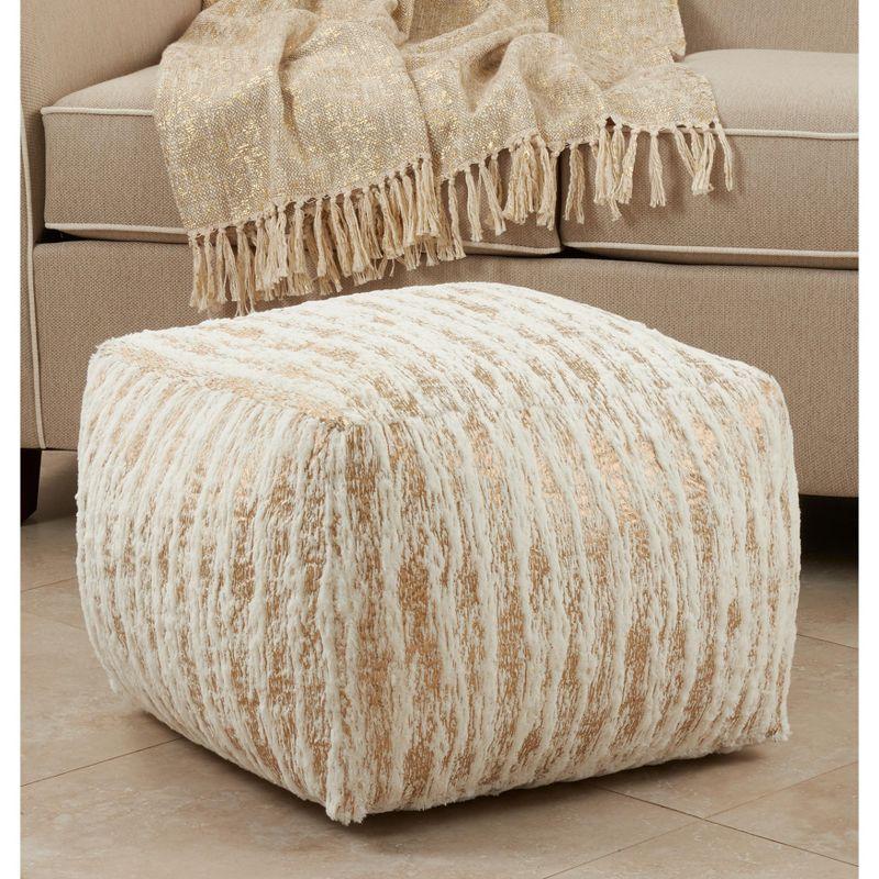 Saro Lifestyle Floor Pouf With Foil Print Faux Fur Design