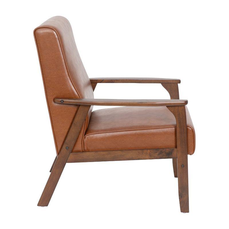 Cognac LeatherSoft Mid-Century Modern Accent Chair with Walnut Wooden Frame