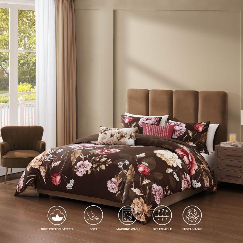 BeBeJan Bebejan Floral Garden on Mocha 100% Cotton 5-Piece Reversible Comforter Set
