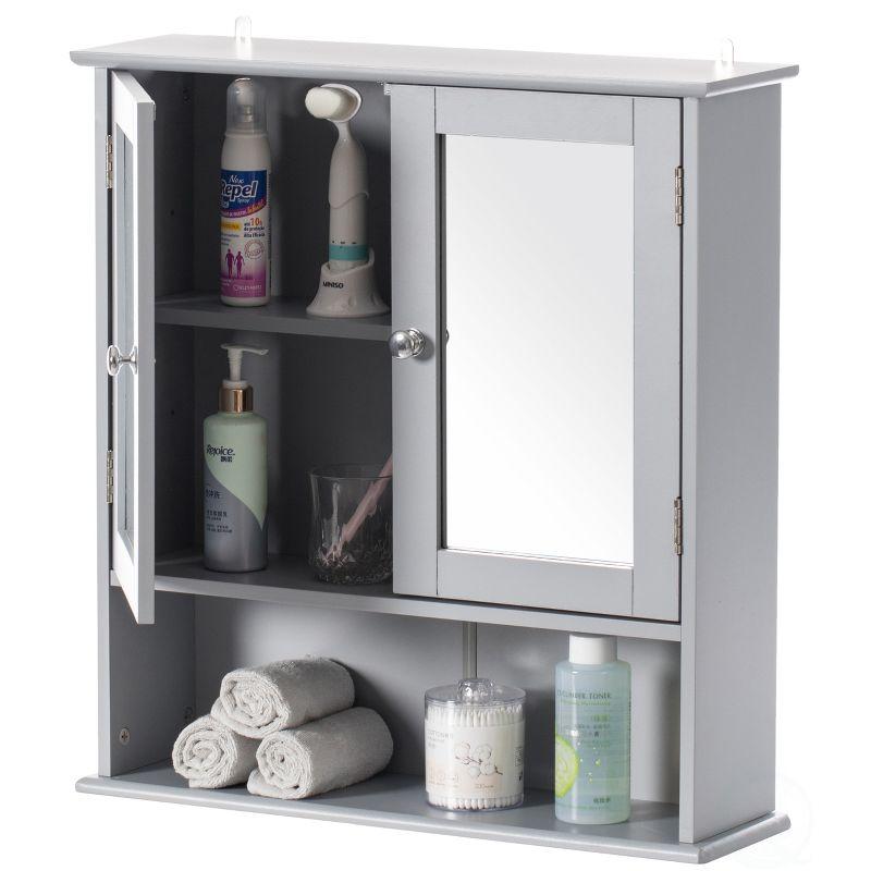 Gray Wall Mounted Mirror Cabinet with Adjustable Shelves