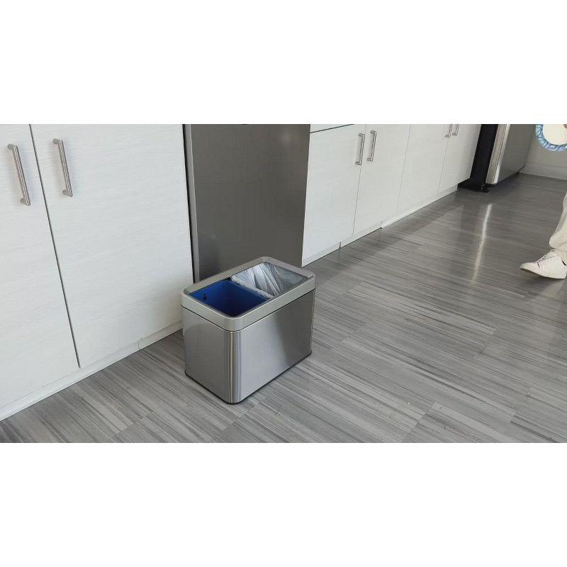 iTouchless Open Top Dual Compartment Trash Can & Recycle Bin 5.3 Gallon Rectangular Silver Stainless Steel