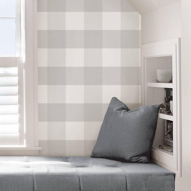 NuWallpaper Farmhouse Plaid Peel & Stick Wallpaper: Removable Vinyl, Self-Adhesive, Washable, Classic Gray Pattern, 30.75 Sq Ft Coverage