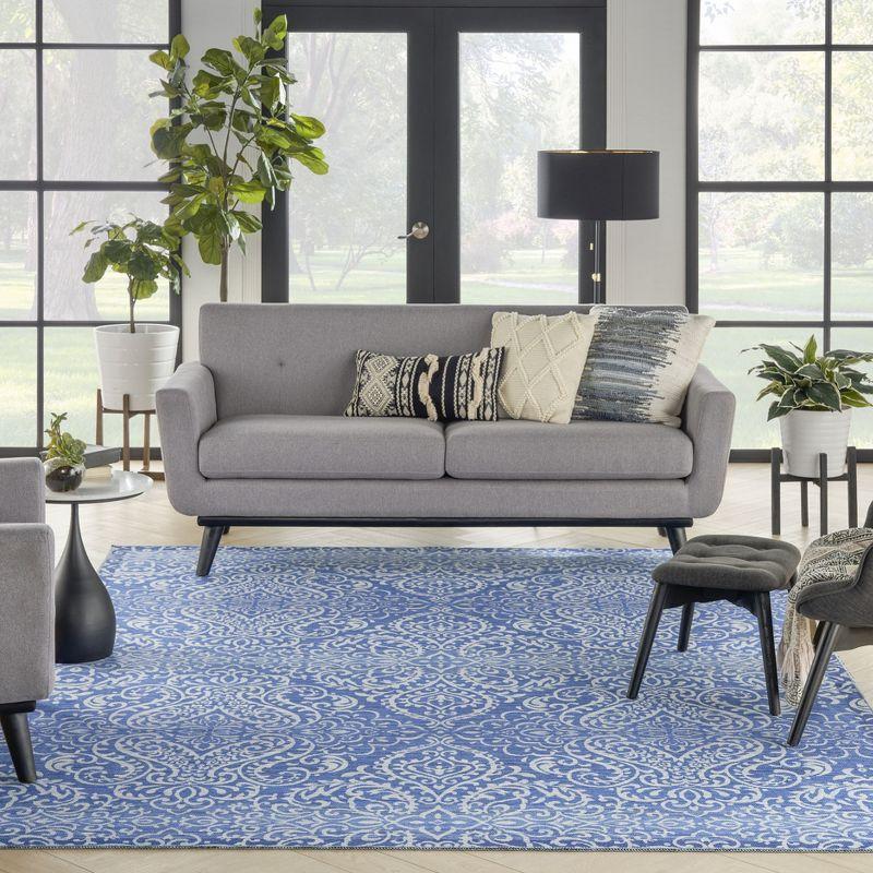 Waverly Washables Collection 7'10" x 9'10" Blue Damask Indoor Rug