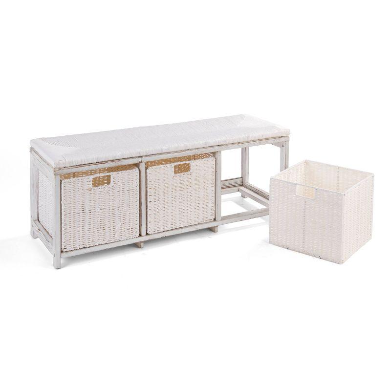 Sunside Sails Kid''s Storage Bench With Woven Top And Baskets