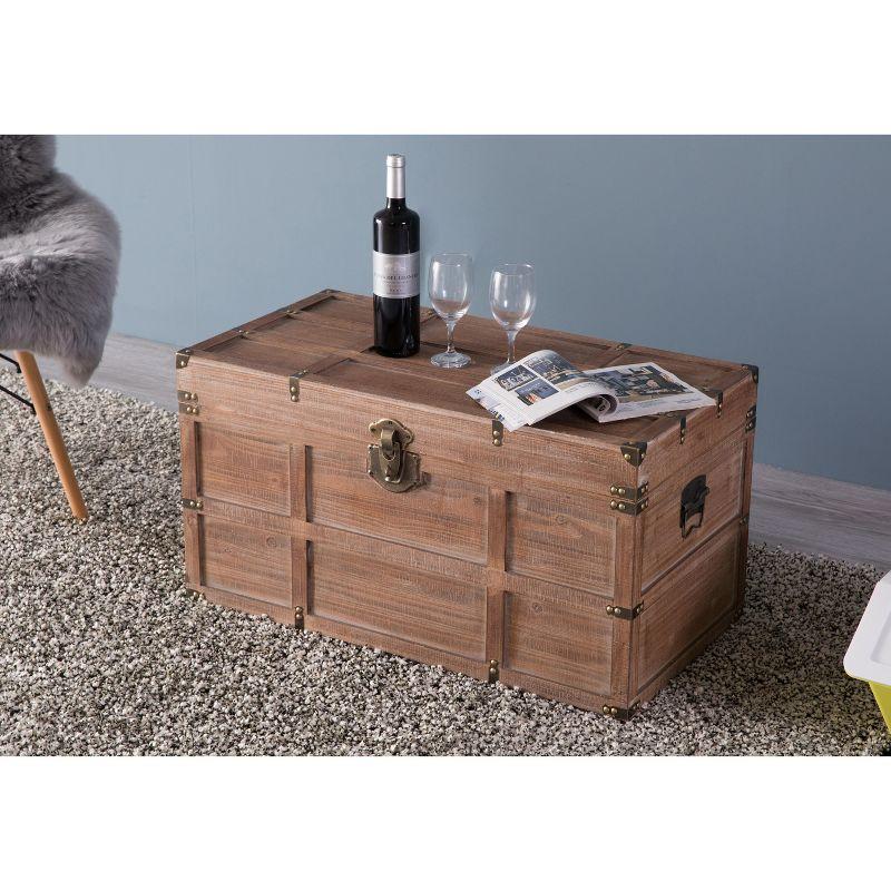 Vintiquewise Wooden Rectangular Lined Rustic Storage Trunk with Latch