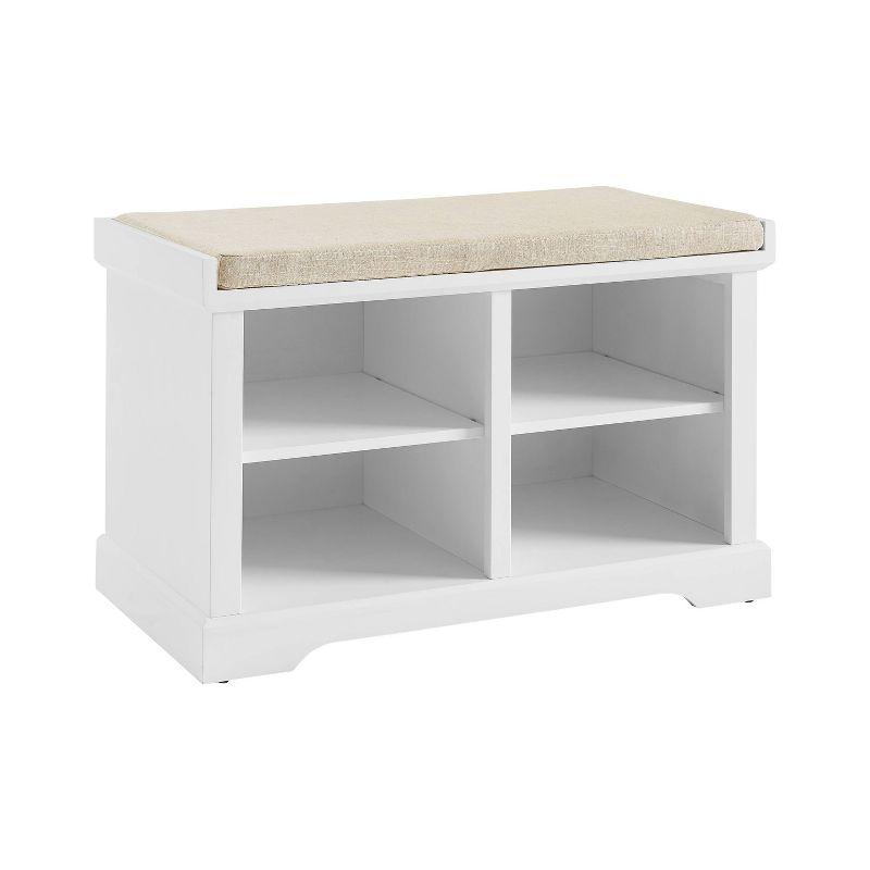 Beige Linen Coastal Storage Bench with Adjustable Shelves