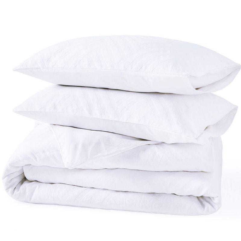 Textured Duvet Cover & Shams | 3 Piece Set Soft 100% Cotton | White Duvet Cover by California Design Den - White Geo Matelassé, Queen/Full