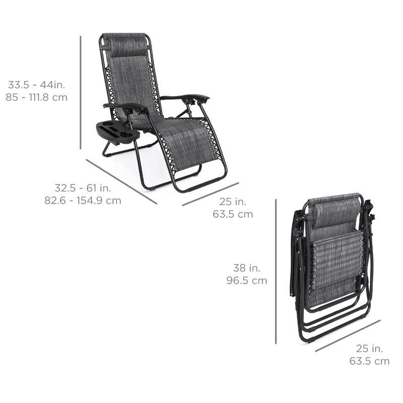 Arlmont & Co. Zero Gravity Chair Set of 2, Outdoor Folding Lounge W/Detachable Headrest & Holder Tray, Adjustable Textilene Lawn Reclining, No Assembly Required, for Patio, Backyard, Garden, Poolside,
