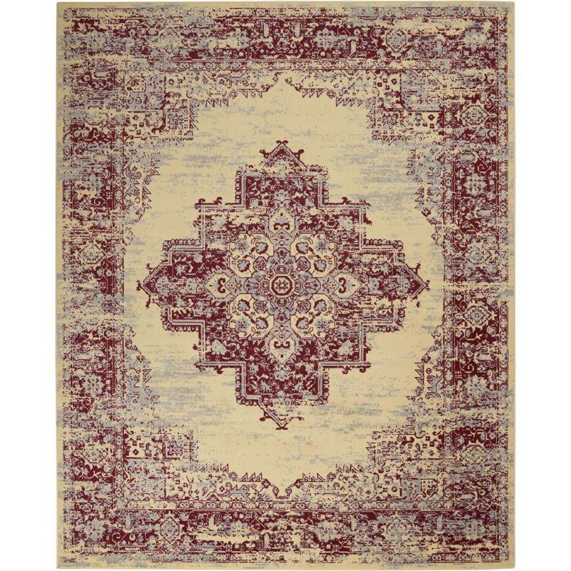 Cream and Red Medallion Synthetic 8' x 10' Area Rug