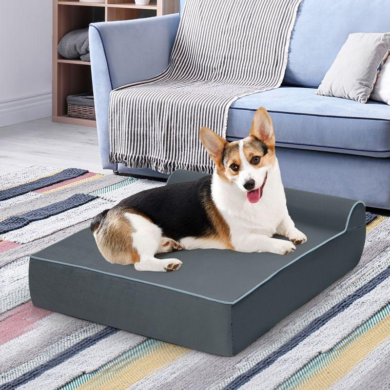 Costway Memory Foam Orthopedic Dog Bed for Large Dogs w/ Headrest & Washable Cover Grey