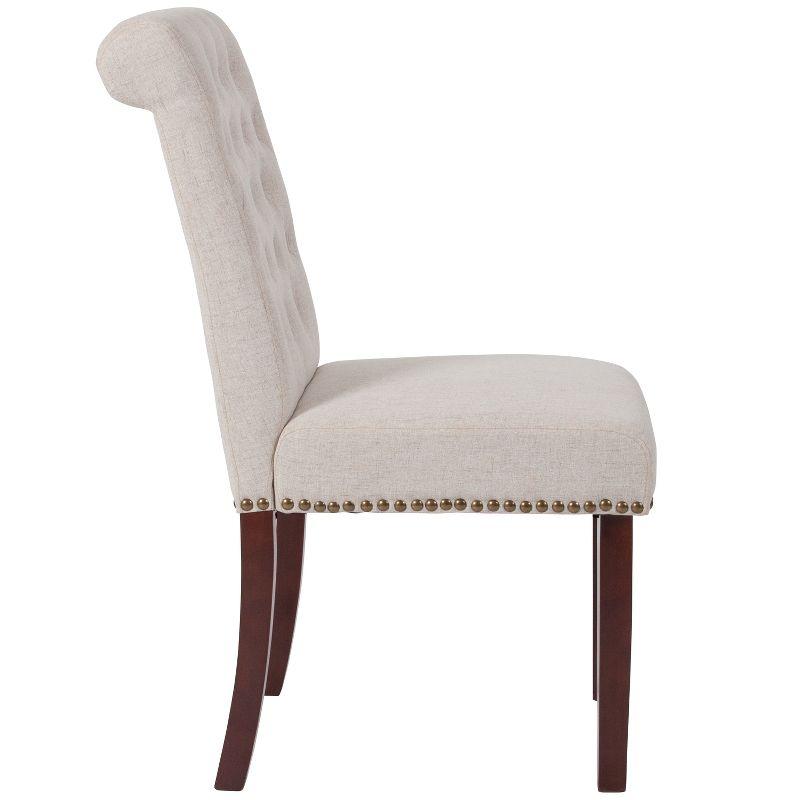 Beige Fabric and Walnut Wood Parsons Side Chair