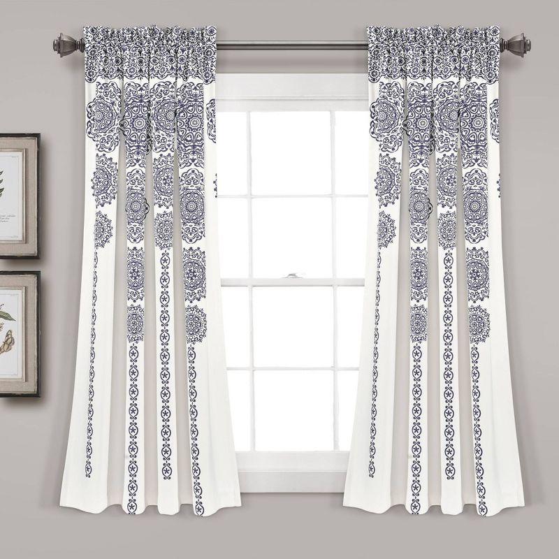 Stripe Medallion Polyester Room Darkening Curtain Pair (Set of 2)