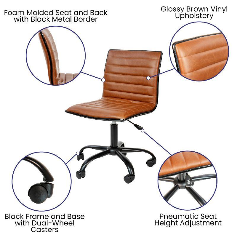 Flash Furniture Low Back Designer Armless Brown Ribbed Swivel Task Office Chair with Black Frame and Base