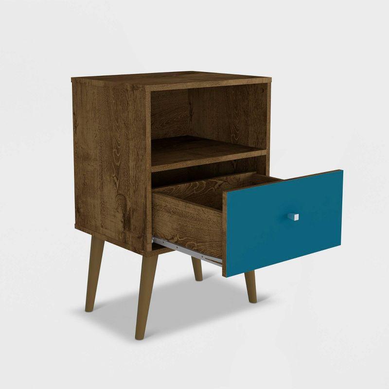 Liberty 1.0 Mid Century Modern Nightstand Rustic Brown/Aqua Blue - Manhattan Comfort