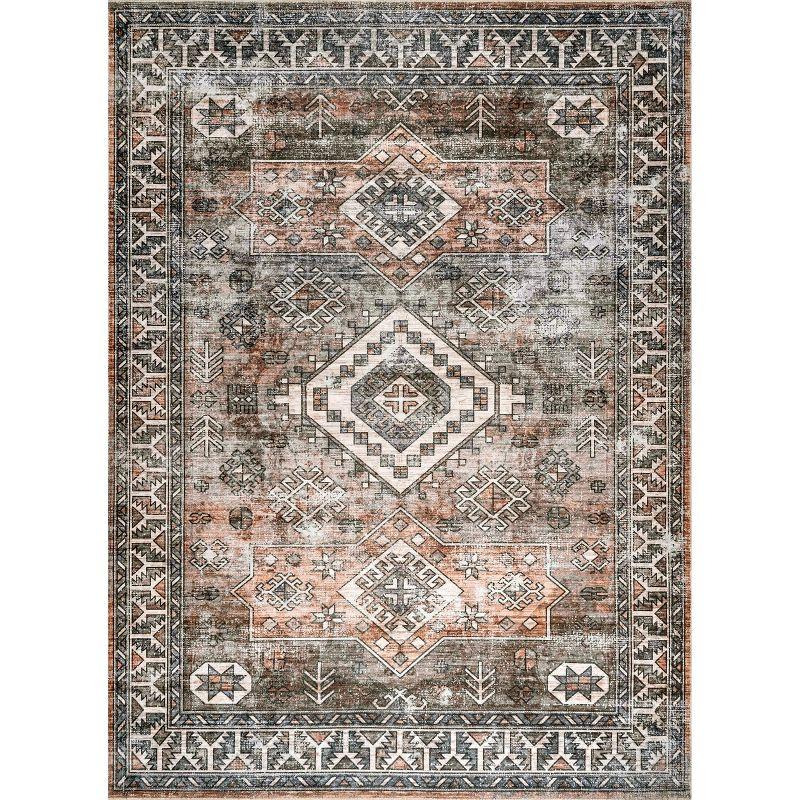 Nuloom 8x10 Machine Washable Rain Haven Vintage Medallion Indoor Area Rug, Rust Non-Slip Backing, Stain Resistant, BedroomLiving Room, Kitchen