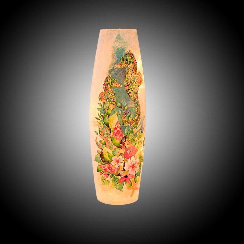 Stony Creek 12.0 Inch Saltwater Shores Tall Pre-Lit Vase Seahorse Flip Flops Shells Novelty Sculpture Lights