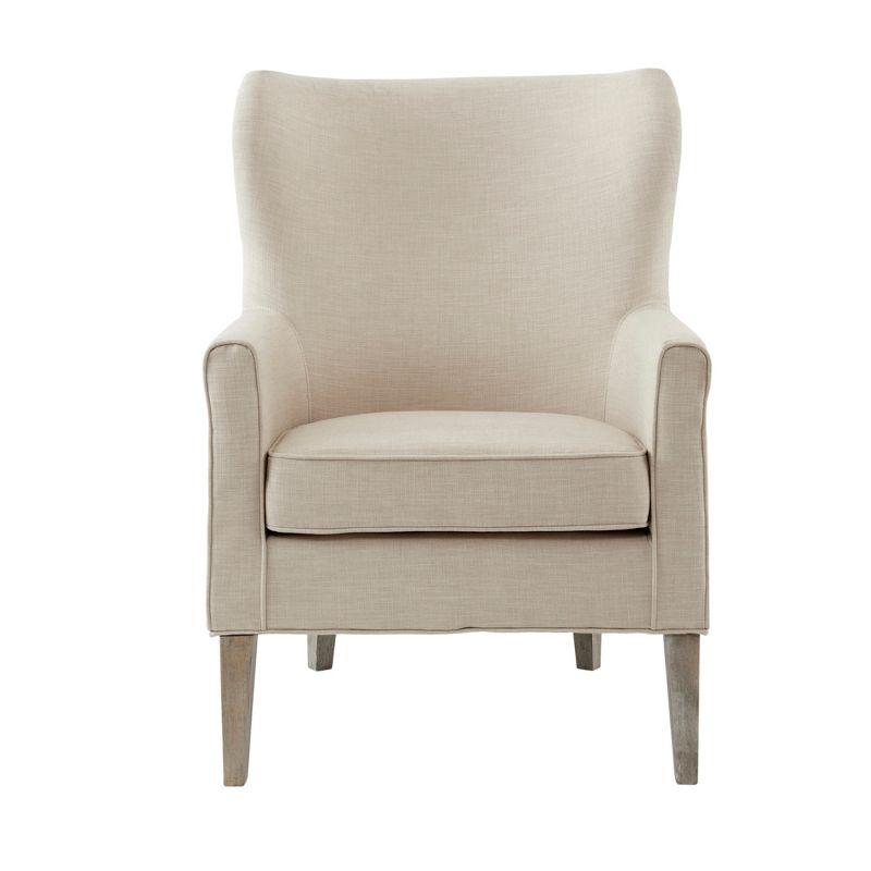 Elegant Natural Wood Wingback Accent Chair with Nailhead Trim