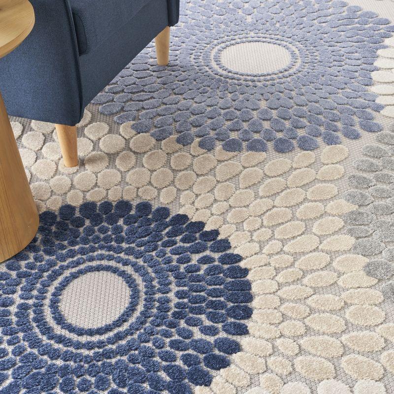 Nourison Aloha Bold Geometric Flatweave High-Low Indoor Outdoor Area Rug Blue/Grey 7'10" x 10'6"