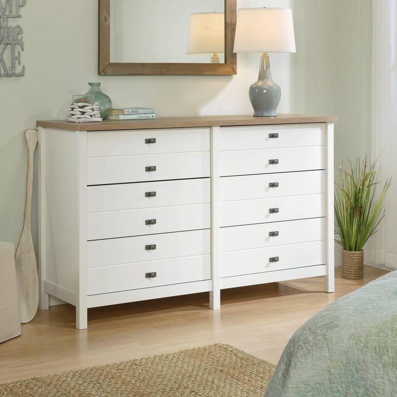 Cottage Road Soft White Double Dresser with Lintel Oak Accents