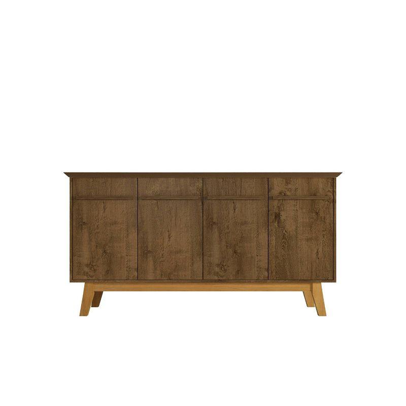 Manhattan Comfort 62.99" Yonkers Sideboard Rustic Brown: Mid-Century Modern, MDF, 4-Door Storage