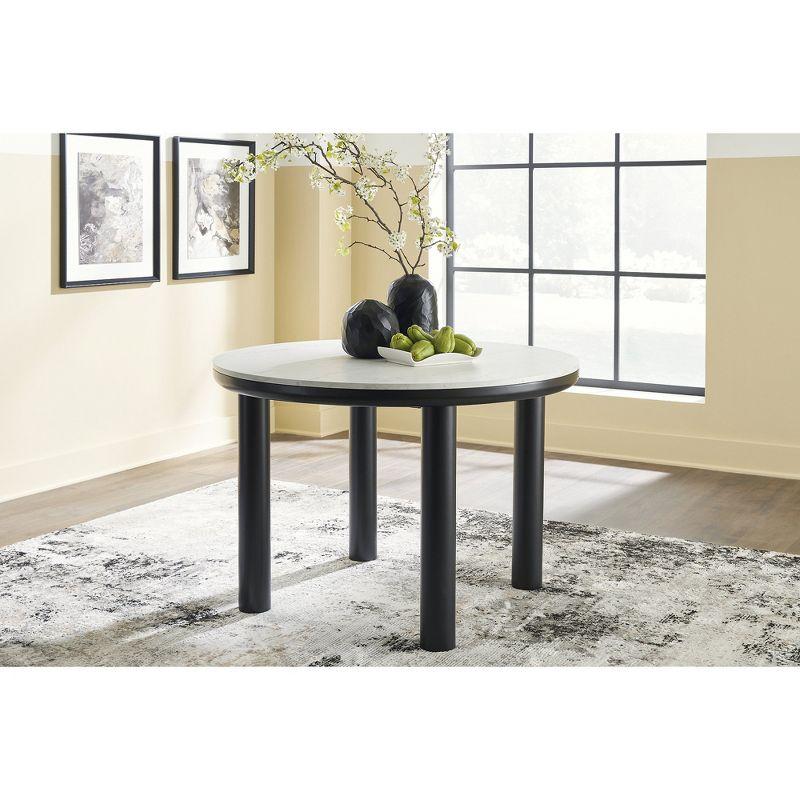 45 Inch Round White Marble Top Dining Table with Black Wood Legs