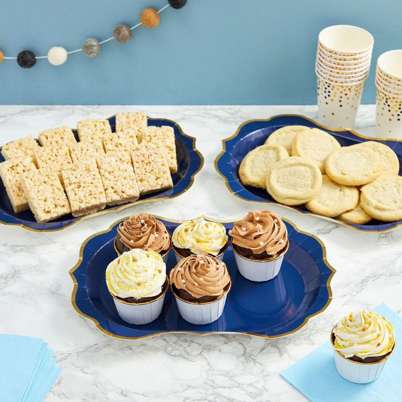 Sparkle and Bash 24 Pack Metallic Blue Paper Serving Trays with Gold Foil Edge, 13 x 9 in