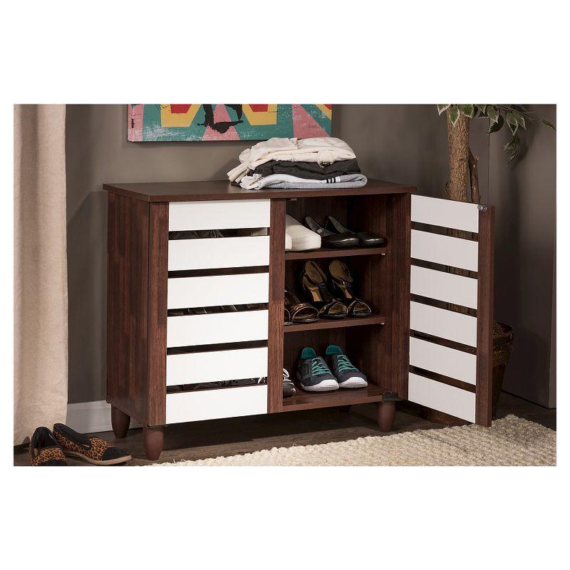 Gisela Two-Tone Shoe Cabinet with 2 Doors Oak/White - Baxton Studio: Modern Design, 3 Shelves, Vinyl Legs