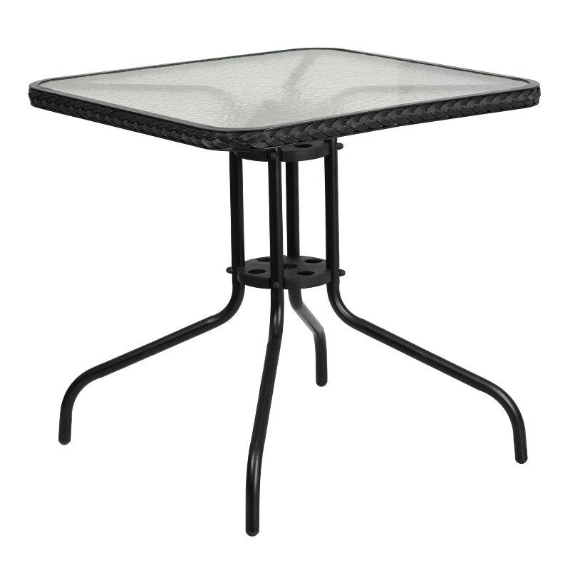 28" Clear Tempered Glass Square Dining Table with Black Rattan Edge