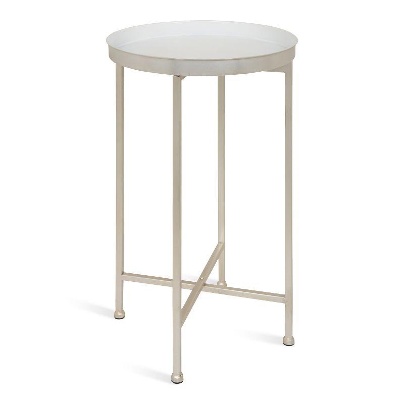 Kate and Laurel Celia Round Metal Tea Table, 14x14x25.75, Silver and White