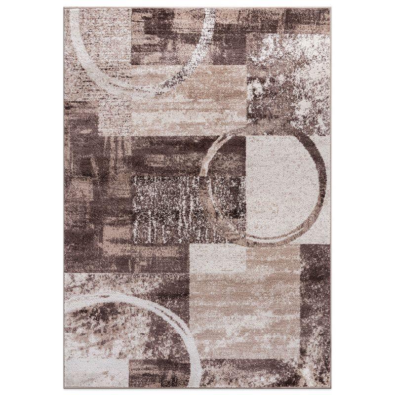 Brown Abstract Circle Design Easy Care Area Rug 3'3" x 5'