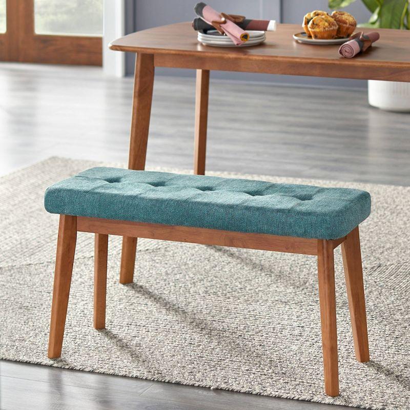 4pc Nettie Mid-Century Modern Dining Set with Bench Walnut/Teal - Buylateral