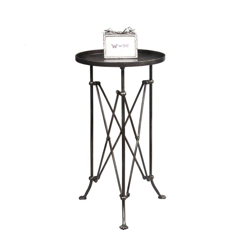 Storied Home Metal Tray Table Bronze: Round Pine Top, 25.5" High, Assembly Required