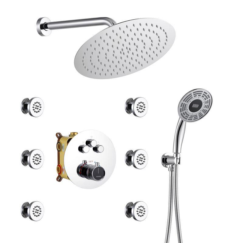 Thermostatic Rainfall Shower System with Rough in-Valve and Digital Display Handheld