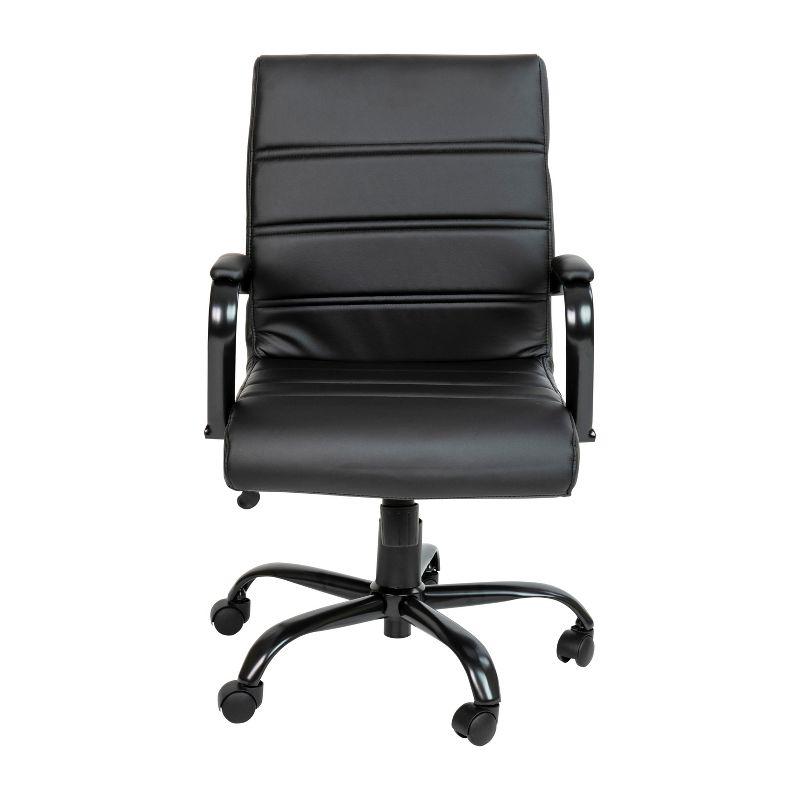 Modern Mid-Back Black LeatherSoft Swivel Executive Chair with Metal Arms