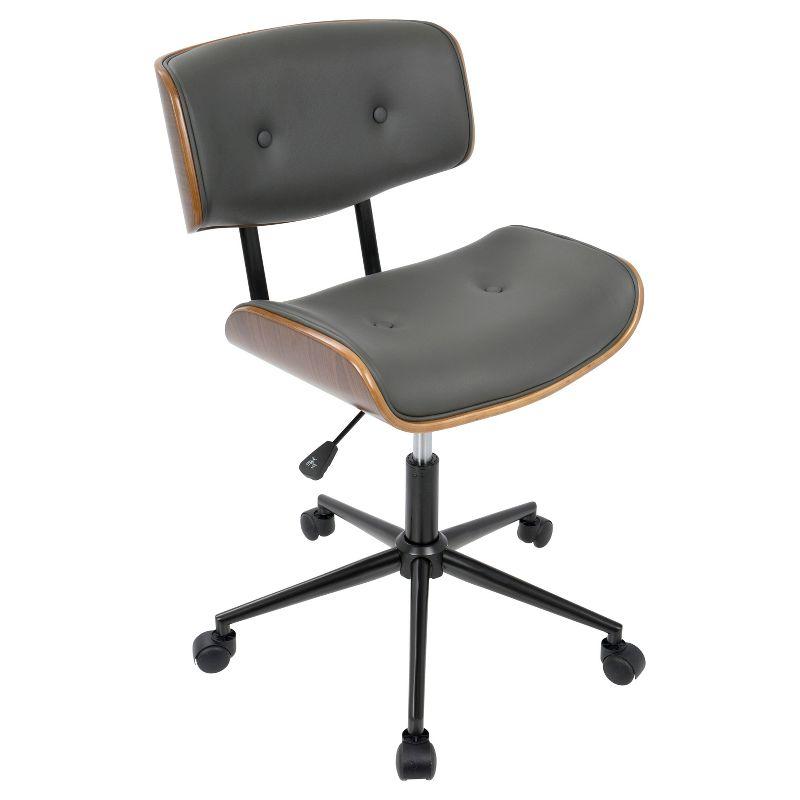 Contemporary Gray Leather and Walnut Wood Task Chair with Swivel