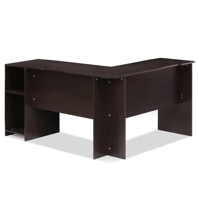 Furinno L-Shaped Computer Desk Study Gaming Table Corner Workstation with Open Bookshelves,Espresso