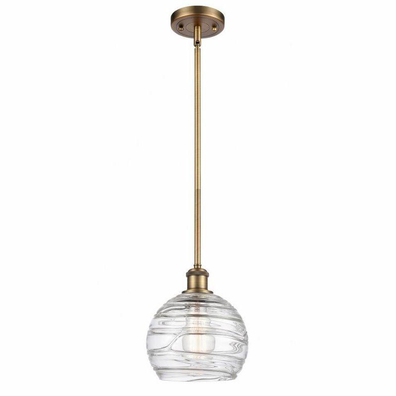 Brushed Brass Mini Pendant with Clear Swirl Glass Shade