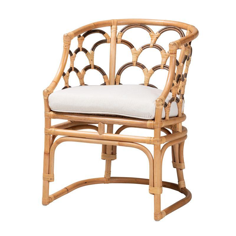 Handcrafted Natural Brown Rattan Geometric Barrel Chair