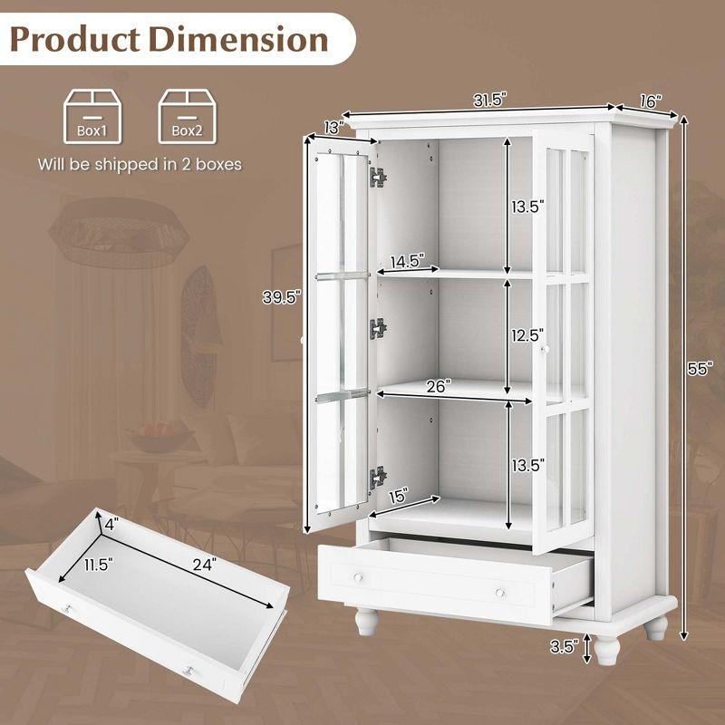 Costway Bookcase Cabinet Storage Bookshelf Organizer Tempered Glass Doors Shelf Drawer White/Black