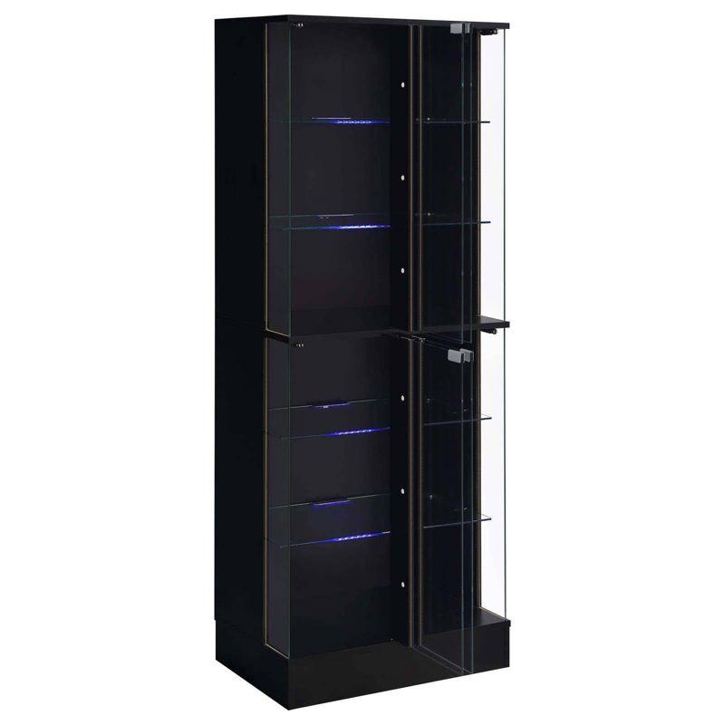 Coaster Cabra Modern Wood Curio Cabinet with Glass Shelves and LED Lighting Black High Gloss