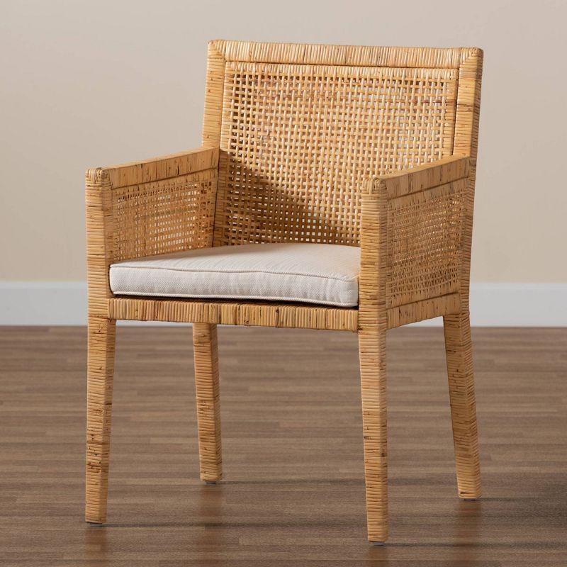 Karis Wood and Rattan Armchair Natural/White - bali & pari: Polyester Upholstery, No Assembly Required