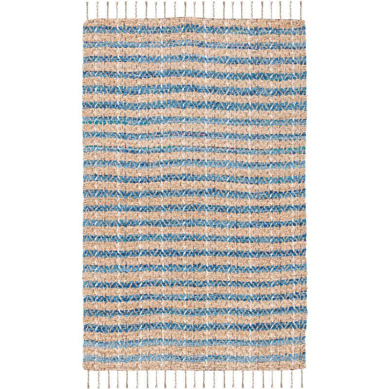 Handmade Blue Stripe Square Jute Area Rug 6'