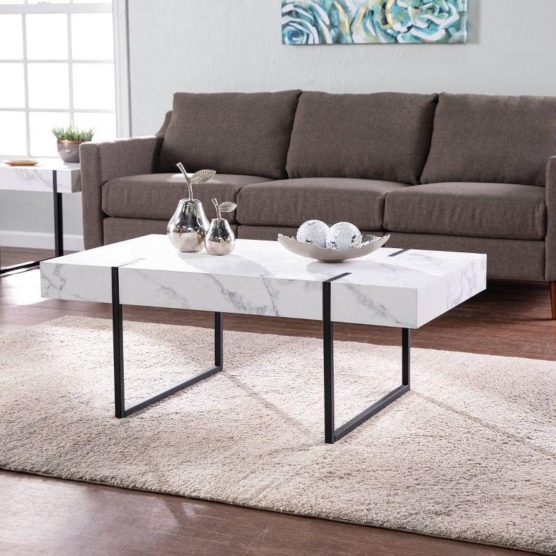 Wennan Modern Faux Marble Cocktail Table Black/White - Aiden Lane: Chic, Rectangular, Loop Leg Design