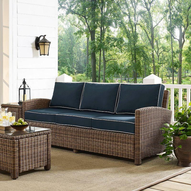 Bradenton Outdoor Wicker Sofa - Navy - Crosley: Steel Frame, Moisture-Resistant, UV-Resistant