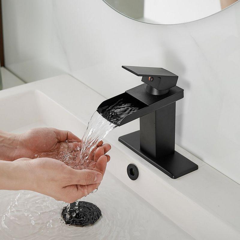 Matte Black Single Handle Waterfall Bathroom Faucet