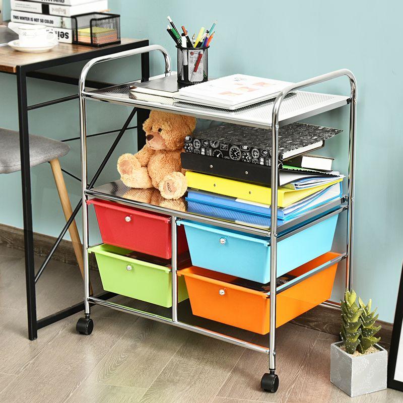 Tangkula 4-Drawer Rolling Storage Cart Metal Rack Organizer Shelf with Wheels Multicolor